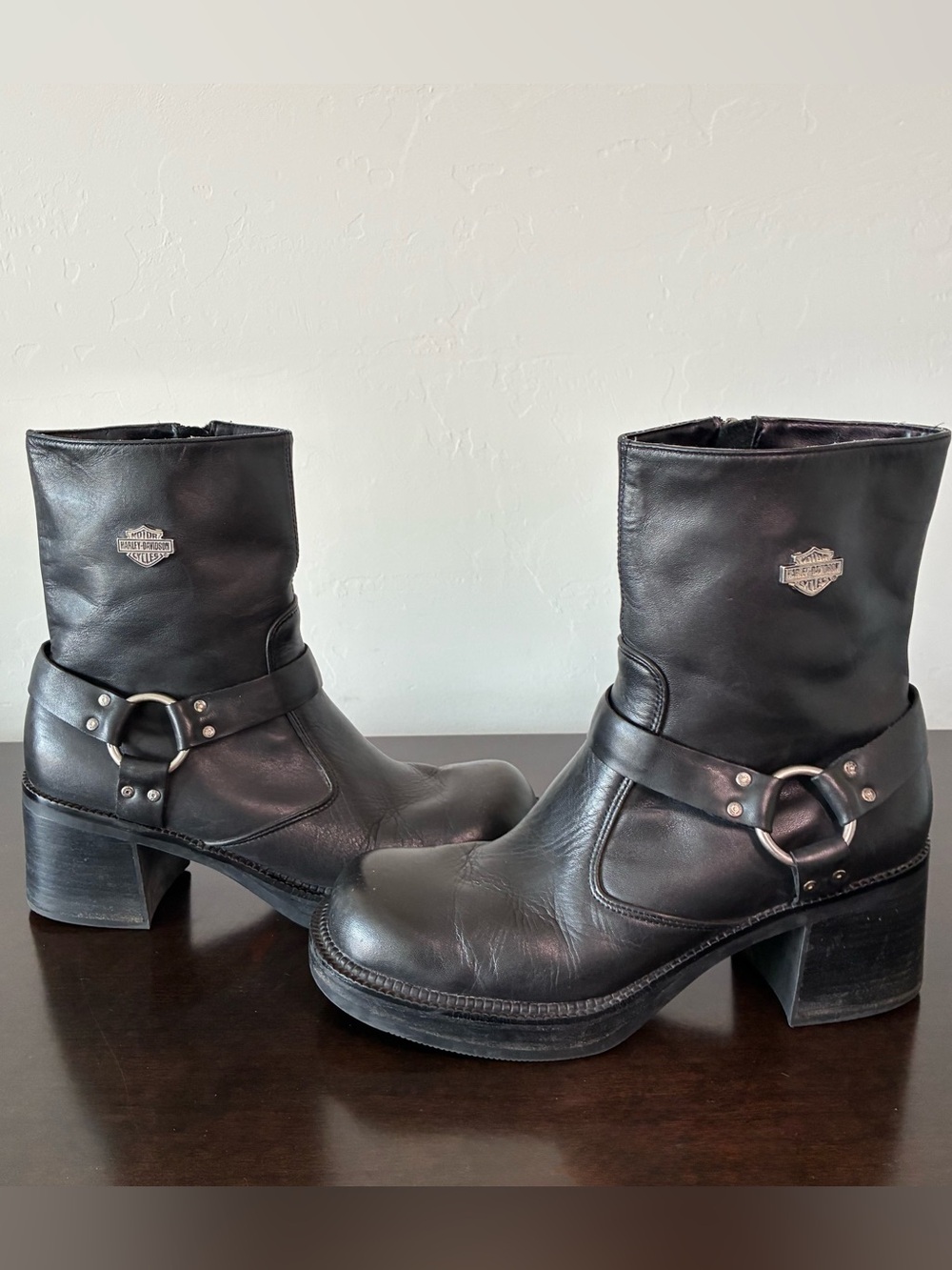Harley-Davidson Black Leather Moto Boots Women’s US 10 Y2K